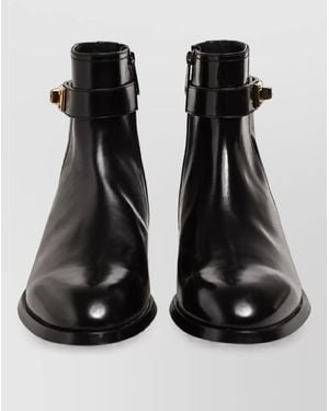 Dolce & Gabbana Leather Buckle Mid Calf Boots - Black