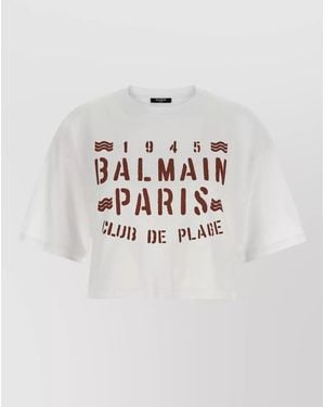 Balmain Plage Motif Cropped Crew Neck T Shirt - Multicolour