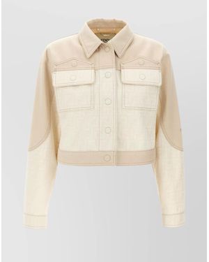 Fendi Dual-Tone Denim Jacket With Chest Pockets - Natural
