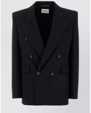 Saint Laurent Wool Blazer Double-Breasted Design - Black