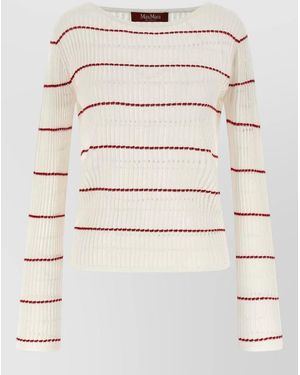 Max Mara Stepdone Crew Neck Striped Ribbed Sweater - Natural