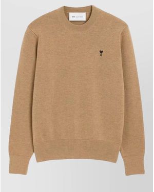 Ami Paris Long Sleeve Crew Neck Regular Fit Top - Natural