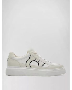 Ferragamo Cassina Ganc2 Leather Logo Low Trainers - White