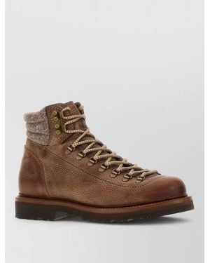 Brunello Cucinelli Leather Ankle Boots Round Toe Design - Brown