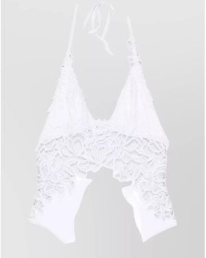 Ermanno Scervino Halter Neck Swimsuit Lace Detailing Panels - White