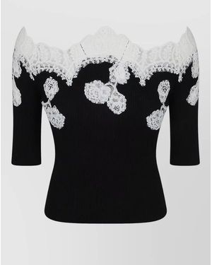 Ermanno Scervino Ribbed Off Shoulder Jumper Three Quarter Sleeves - Black