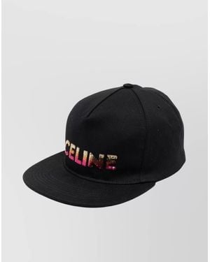 Celine Relaxed Fit Cotton Blend Curved Brim Hat - Black