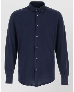 Fedeli Piquet Shirt Collared Neck Cuffed Long Sleeves - Blue