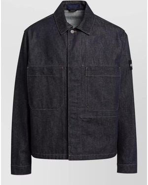 Stone Island Point Collar Jacket Buttoned Cuffs Pockets - Black