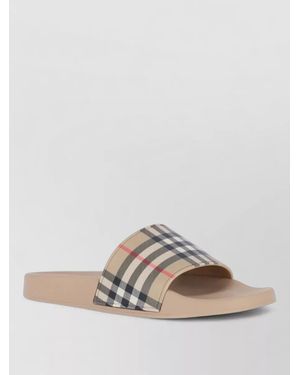 Burberry Slide Sandals Heel Open Toe Patterned Strap - Multicolour