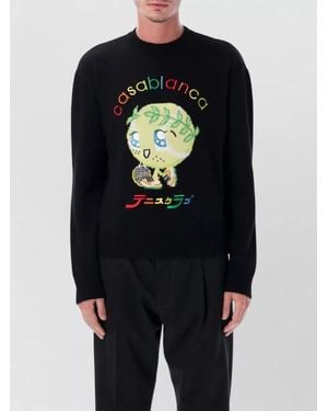 CASABLANCA Character Intarsia Wool Crewneck Jumper - Blue