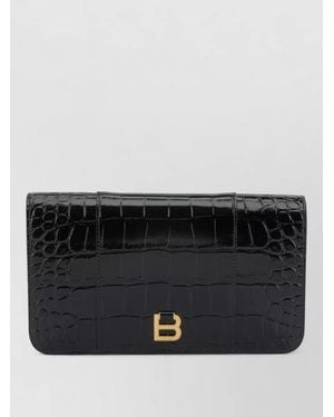 Balenciaga Crocodile Embossed Chain Strap Crossbody Bag - Black