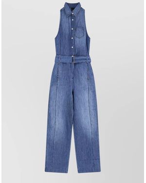 Pinko Visione Denim Jumpsuit Sleeveless Wide Leg - Blue