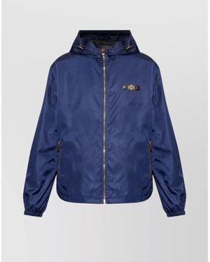 Versace Logo Patch Hooded Jacket - Blue