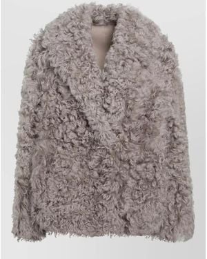 Blancha Faux Fur Jacket Long Sleeves Pockets - Grey