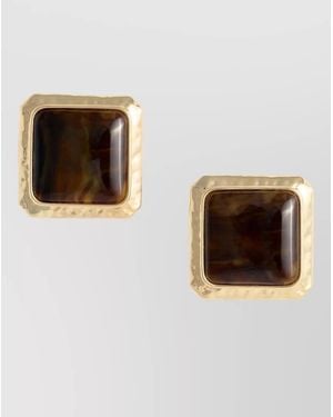 Self-Portrait Square Enamel Stud Earrings - Brown