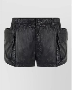 R13 Leather High-Rise Cargo Shorts - Black