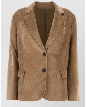 Brunello Cucinelli Velvet Blazer Notch Lapel Front Pockets - Brown