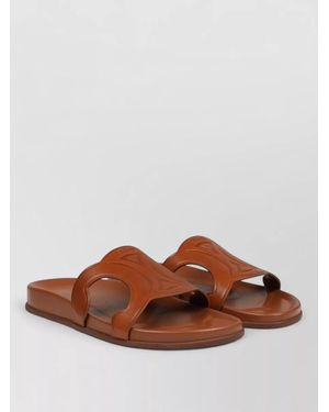 Celine Leather Logo Slides - Brown