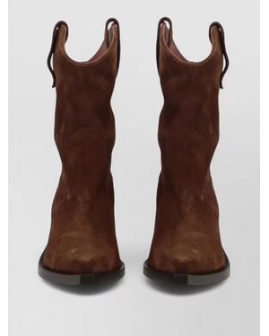 Paris Texas Calf Leather Dakota Mid-Calf Cowboy Boots - Brown
