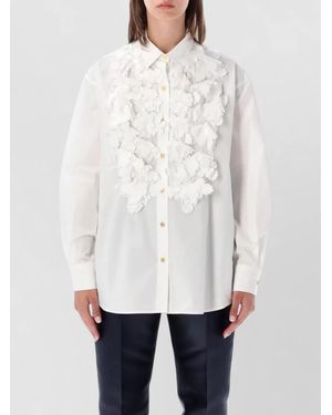 Alberta Ferretti Floral Shirt Relaxed Fit Ruffled Front - White