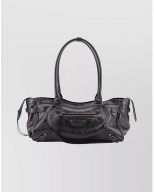 Balenciaga City East West Leather Shoulder Bag - White
