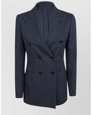 Lardini Jacket Structured Shoulders Pinstripe Lapels Buttons - Blue