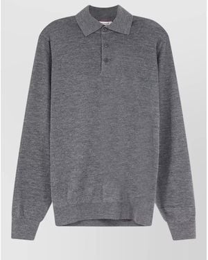 Brunello Cucinelli Cashmere Silk Long Sleeve Polo Knit - Grey