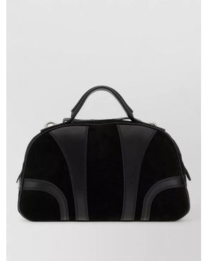 Dries Van Noten Suede And Leather Structured Top Handle Bag - Black