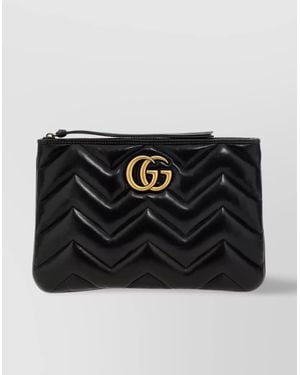 Gucci Quilted Chevron Chain Strap Clutch - Black