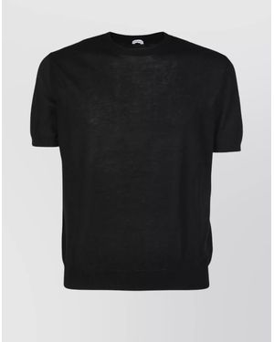 Malo Crew Neck Ribbed Hem Short Sleeves - Black