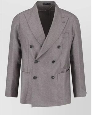 Tagliatore Double Breasted Blazer Notch Lapel Buttons - Gray