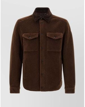 Moncler Cozy Jacket With Chest Pockets And Corduroy Collar - Brown