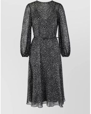 Max Mara Silk Printed Long-Sleeve Midi Dress - Gray