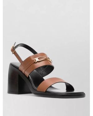 Sergio Rossi Leather Sandals Open Toe Block Heel Straps - Black