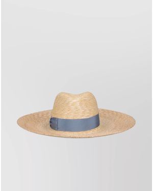 Borsalino Ribbon Detail Wide Brim Straw Hat - Multicolor