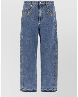 Isabel Marant Embroidered Barrel-Leg Denim Jeans - Blue