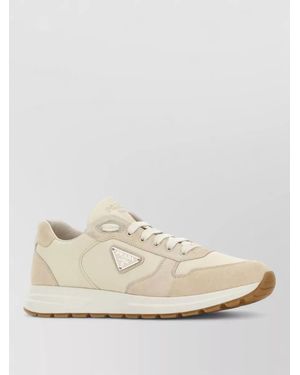 Prada Re-Nylon And Suede Low-Top Trainers - Natural