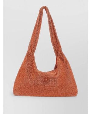 Kara Chainmail Rhinestone Shoulder Tote Bag Top Handle - Orange
