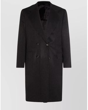 Kiton Double-Breasted Coat Featuring Back Vent - Black