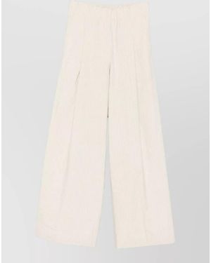 Dries Van Noten Pleated Wide Leg Pants Side Pockets - Natural