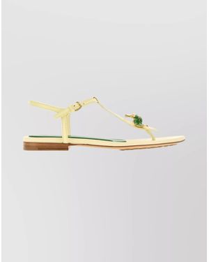 Bottega Veneta Floral Embellished Flat Sandals - Metallic