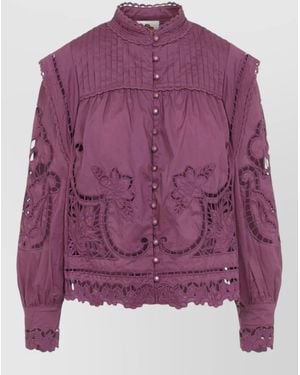 FARM Rio Richelieu Embroidery Blouse Balloon Sleeves - Purple