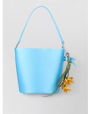 Self-Portrait Satin Bucket Bag Top Handle Charm - Blue