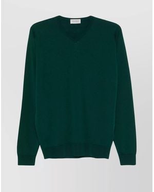 John Smedley V-Neck Merino Wool Sweater - Green