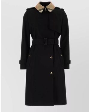 Burberry Cotton Trench Coat Belted Waist Epaulettes - Black