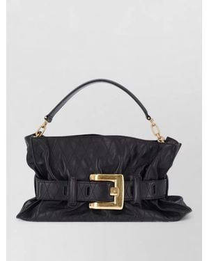 Balmain Quilted Flap Clutch Bag Hardware Handle - Blue