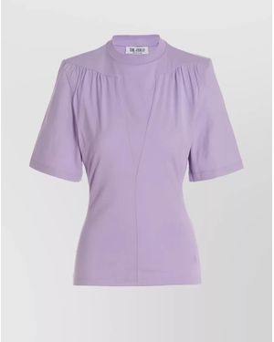 The Attico Cotton Ribbed Crew-Neck Padded-Shoulder Cutout T-Shirt - Purple