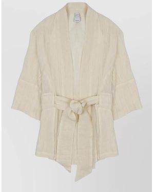 120% Lino Linen Kimono Jacket Belted Waist - White