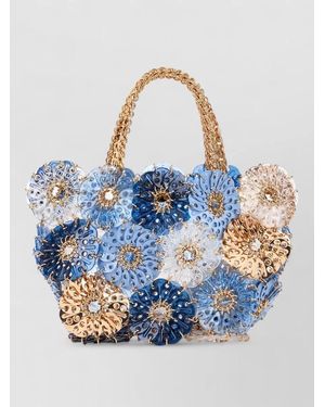 Rabanne Tote Bag Chain Handle Floral Design - Blue